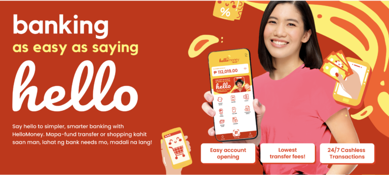 Poster for AUB showing a girl holding a mobile phone with the Hello Money App