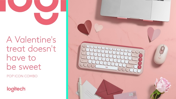 Logitech (with photo of a keyboard and mouse shown here) shares 14 gift ideas to say "I Love You" this Valentine's Day