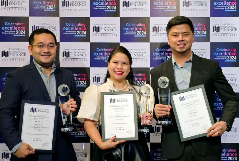 Palawan Group of Companies Executives Bernard Kaibigan, Ilyn Rose Dizon, and Jeff Dimaano at the 12th Annual International Finance Awards 2024