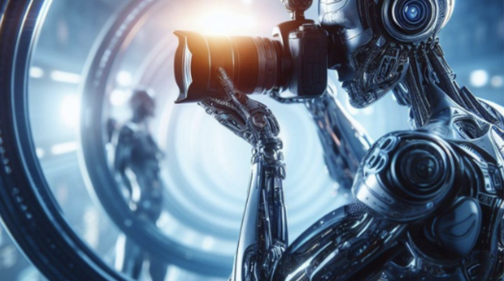 AI generated image showing a robot taking pictures