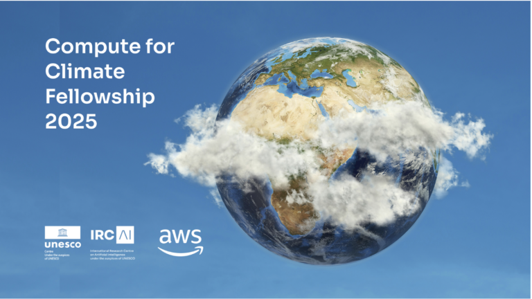 Photo of a globe with clouds as IRCAI and AWS supercharge compute for climate fellowship, opening doors to 2025's boldest ideas