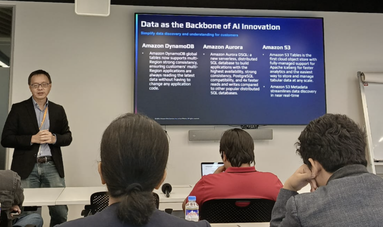 At the AWS media briefing in BGC, we see Paul Chen (left, standing) while delivering his speech