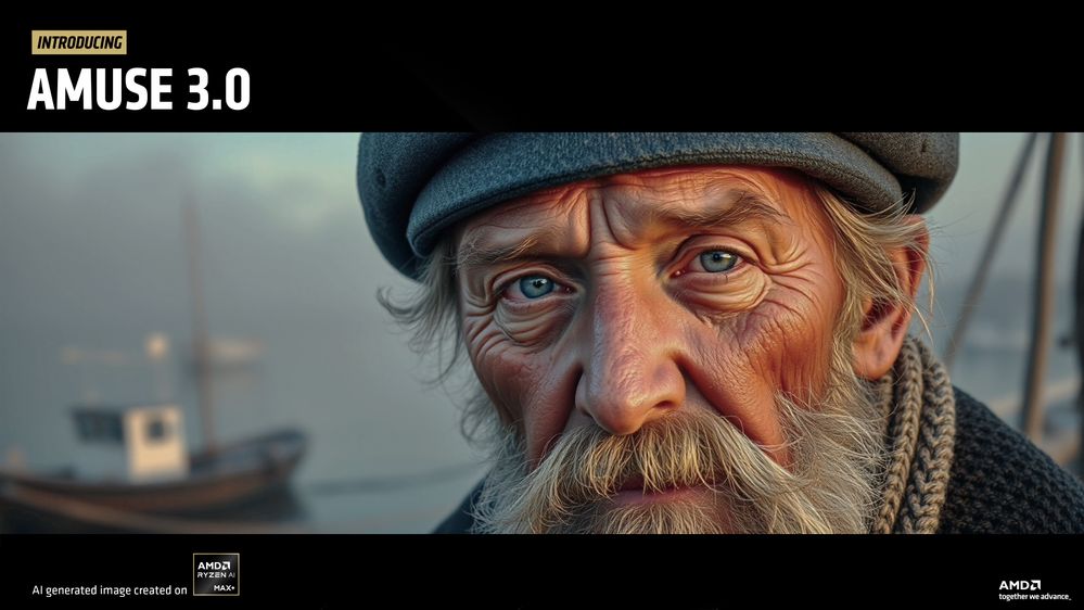 Poster showing an old man as AMD and Stability AI launches Amuse 3.0