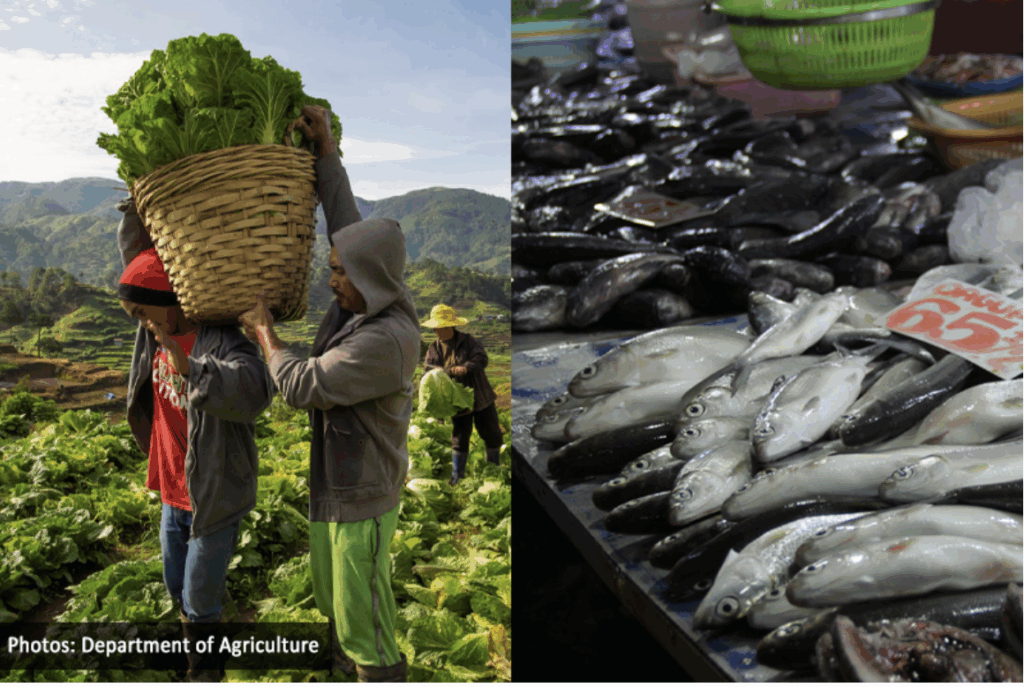 Image of farmers and fish being sold in the market as the BSP releases its month-ahead inflation forecast for April 2025