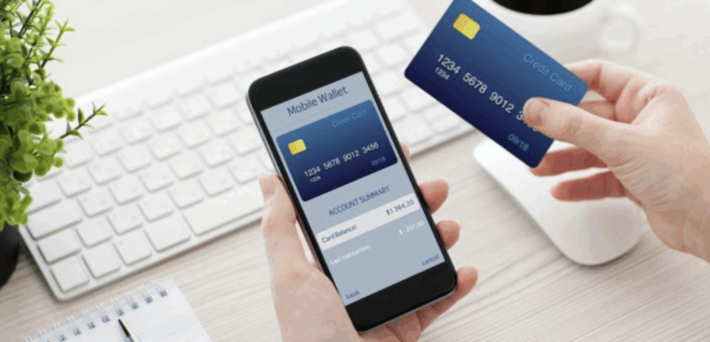 Image of a mobile phone and a credit card to show how e-wallets are bridging the financial inclusion gap