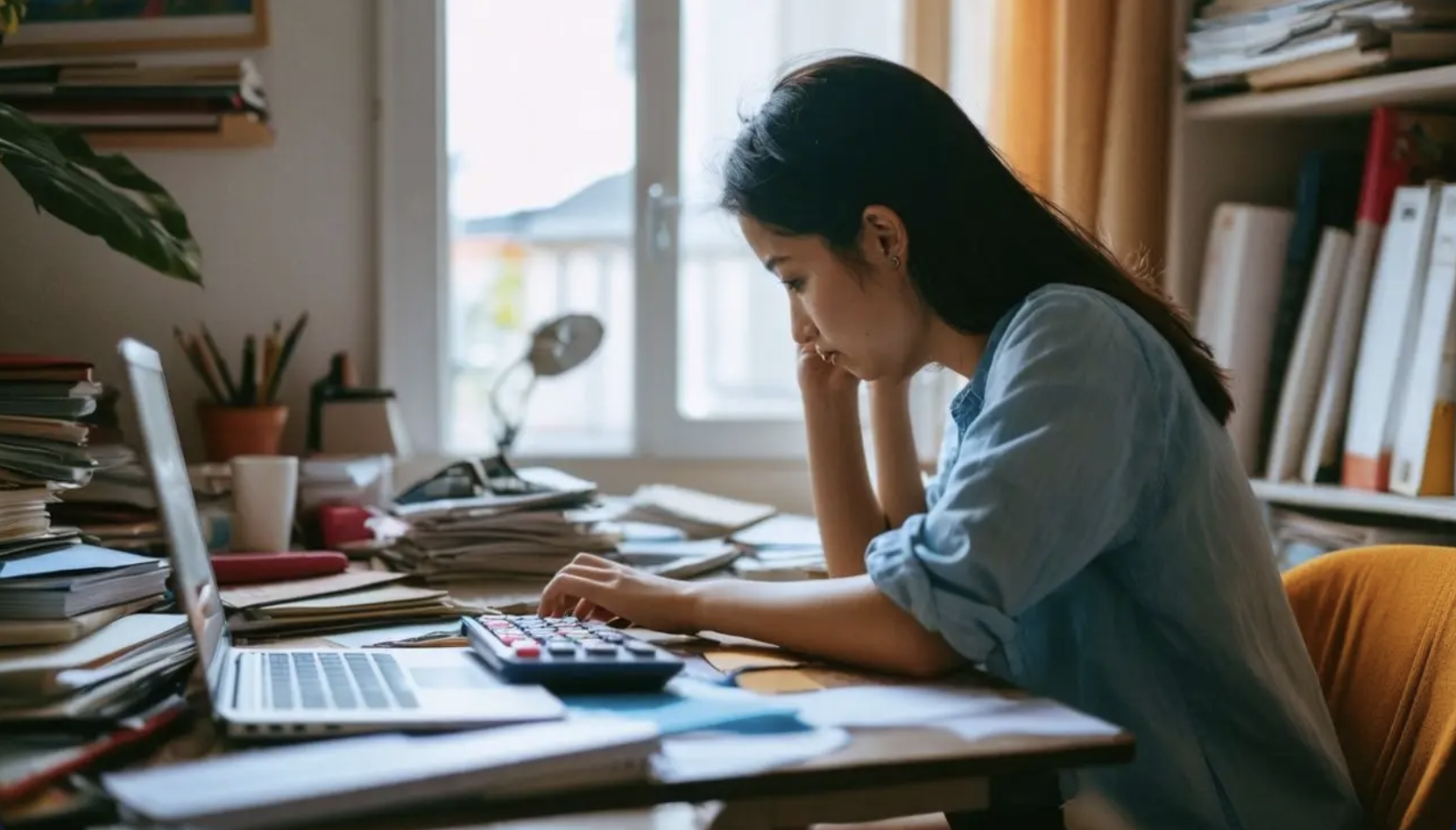 Image of a woman with a calculator to show how Payoneer's new tools can help streamline global payments for Filipino freelancers, SMBs