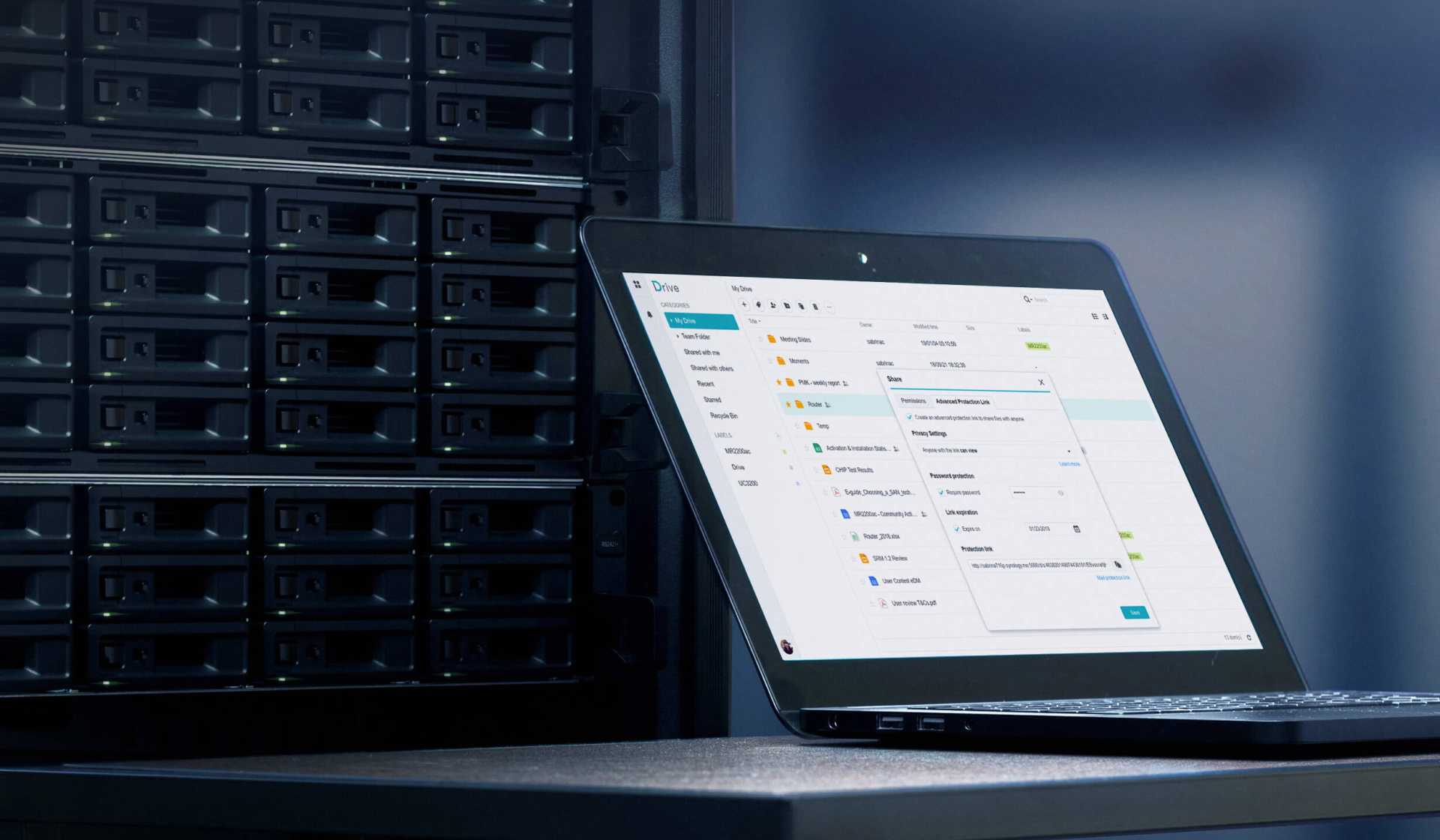 Photo of a laptop and a server as Synology tries to showcase its data management solutions in an event