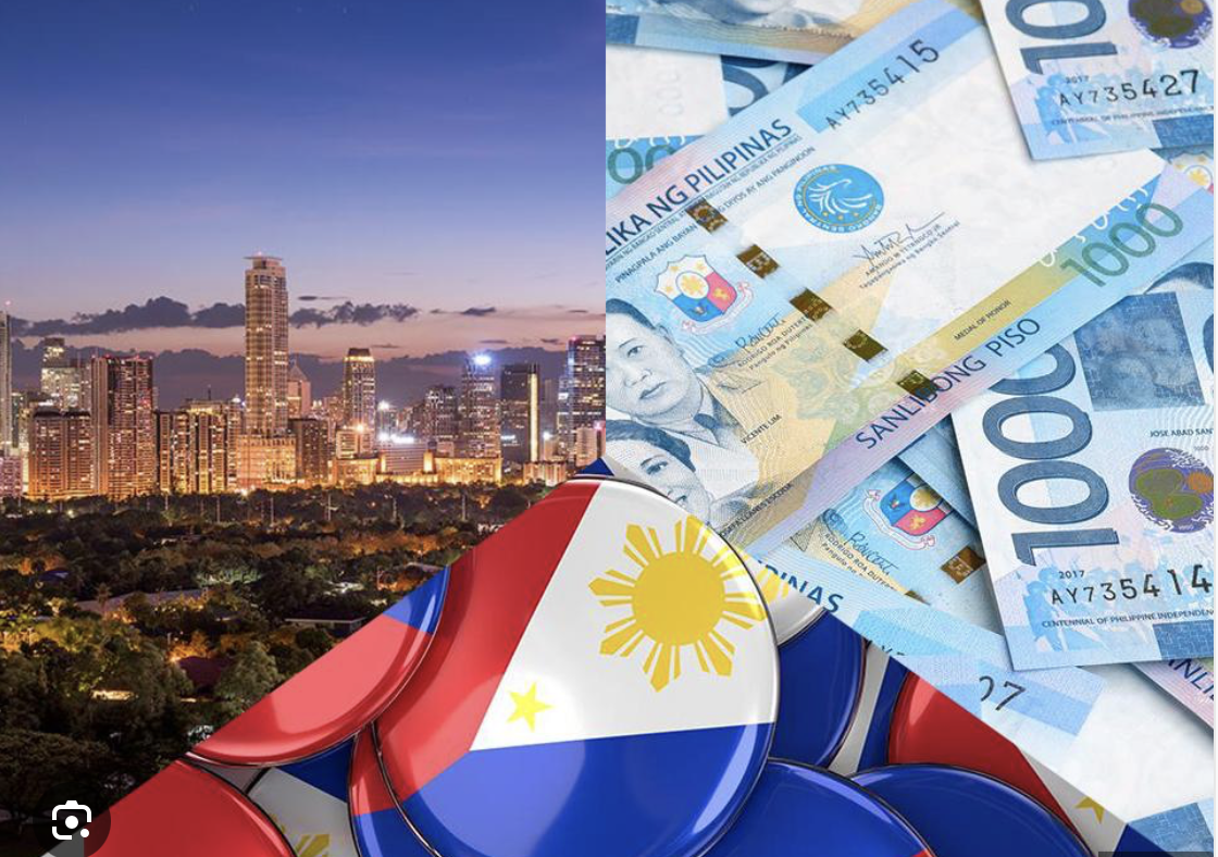 To illustrate growing economy, photo here shows the PH flag, peso bills and buildings
