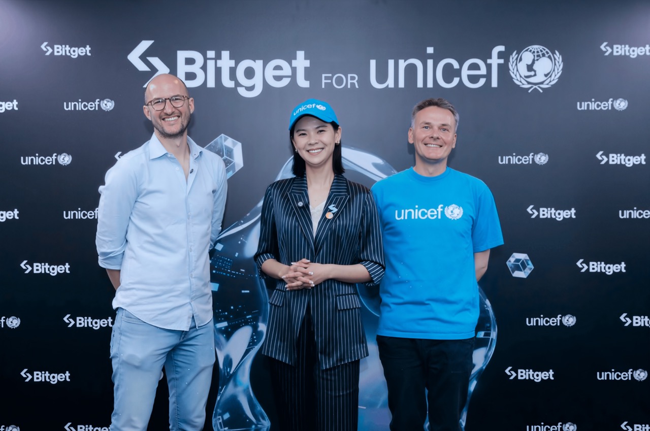 UNICEF's Paul Heber together with Bitget executives as the company joins UNICEF Game Changers Coalition to provide blockchain education