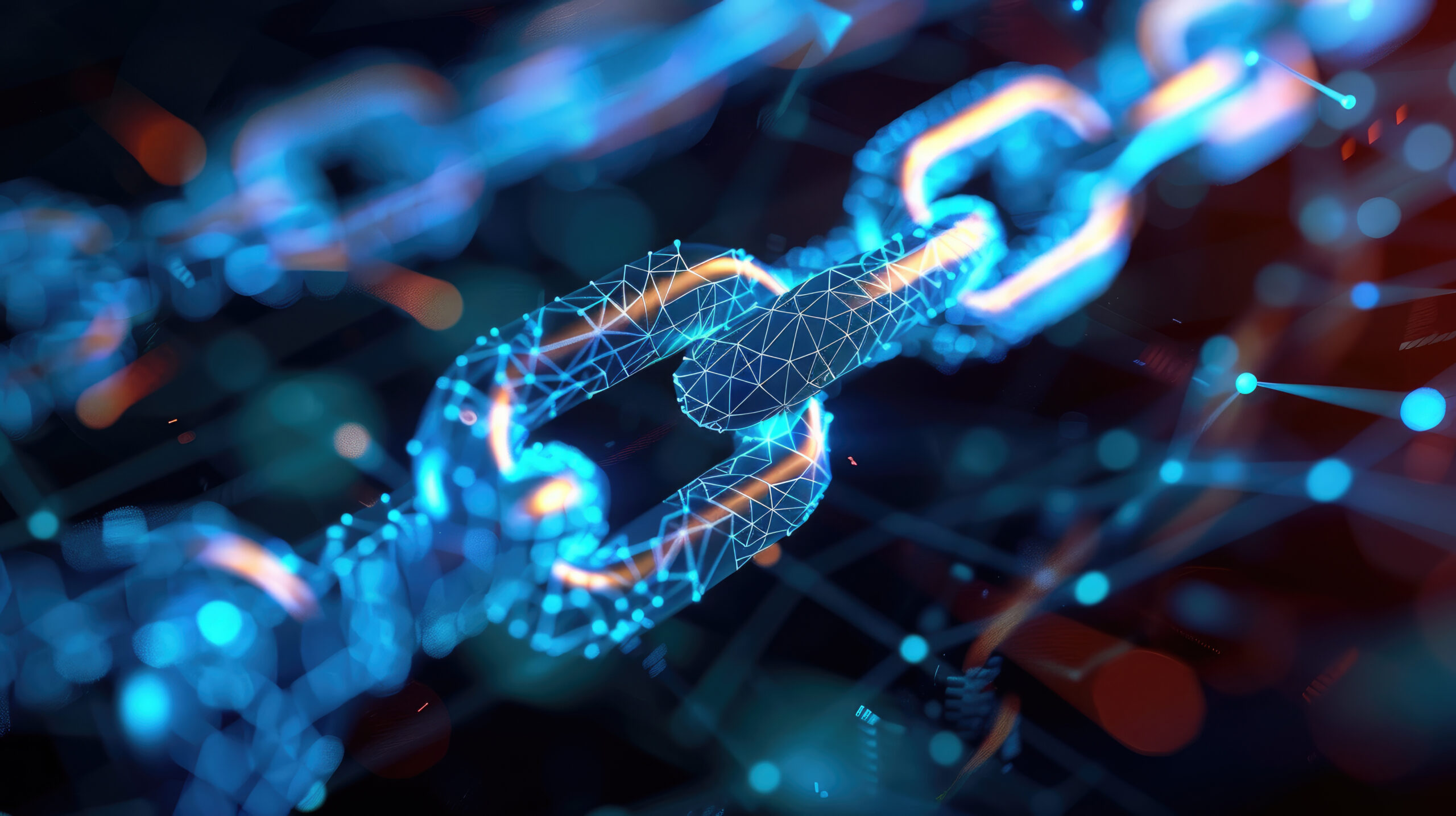blue chains on a black background to represent Blockchain technology