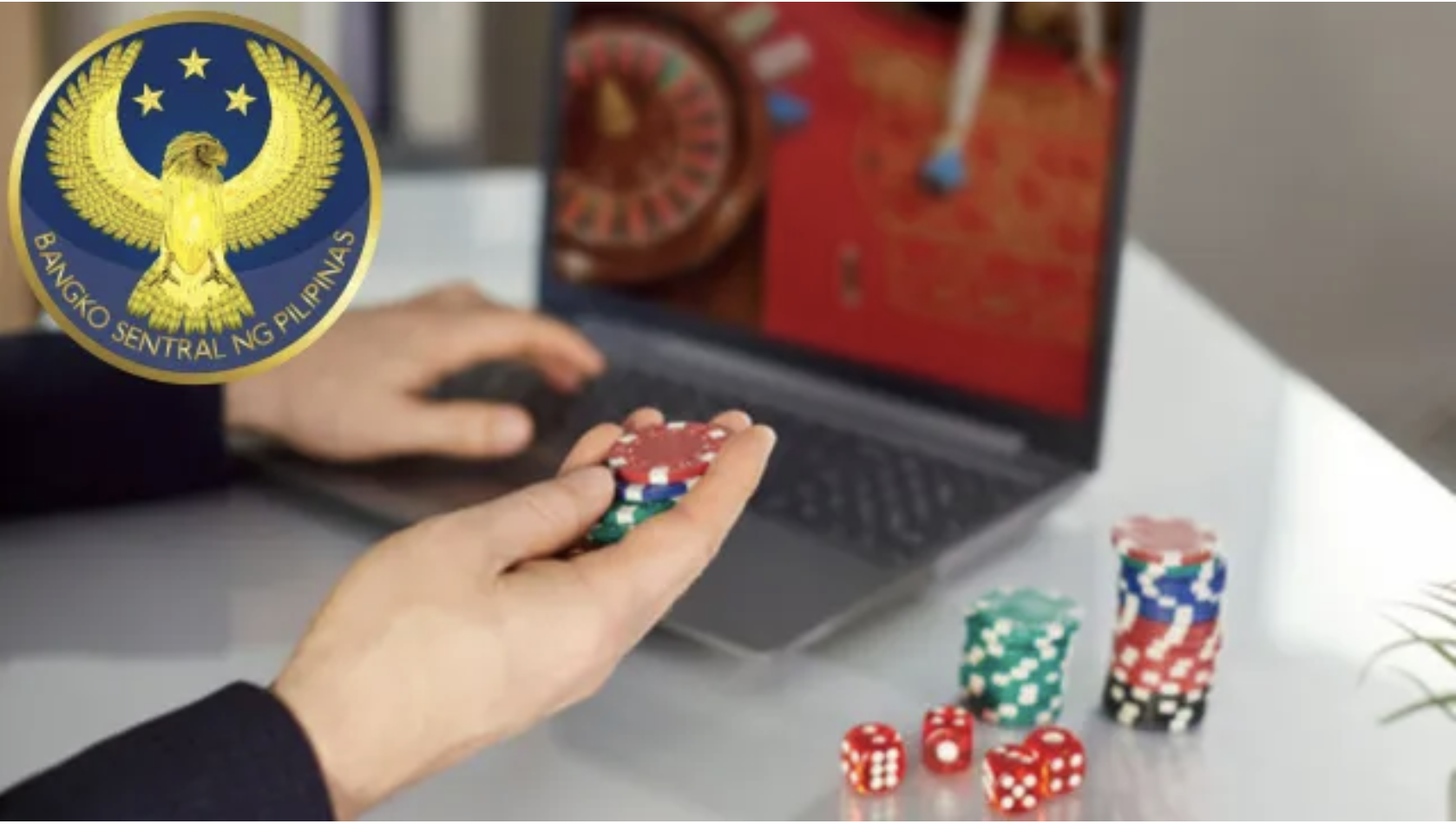 A man holding a pair of dice as the BSP cracks down on online gambling payments to protect Filipinos from financial harm