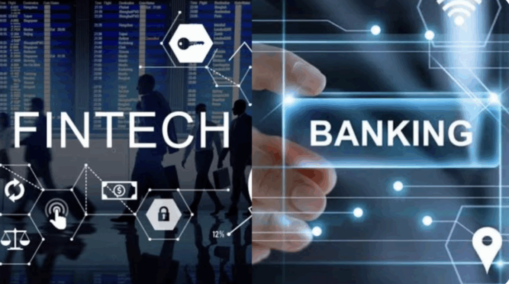 Illustration with the words fintech and banking to show how fintech can empower MSMEs amidst persistent credit gaps