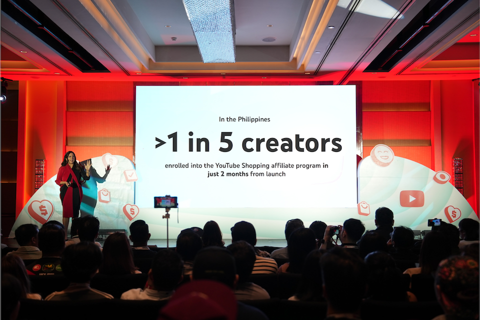 Google's Sapna Chadha is shown here while presenting the role of 1 in 5 creators to the growth of YouTube Shopping in the Philippines