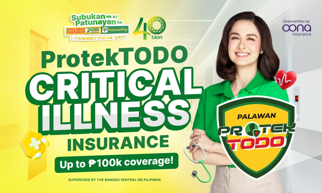 Poster showing actress Marian Rivera in bright green collared shirt, holding a stethoscope, as Palawan Group launches 'ProtekTODO': An affordable insurance to combat deadliest illnesses