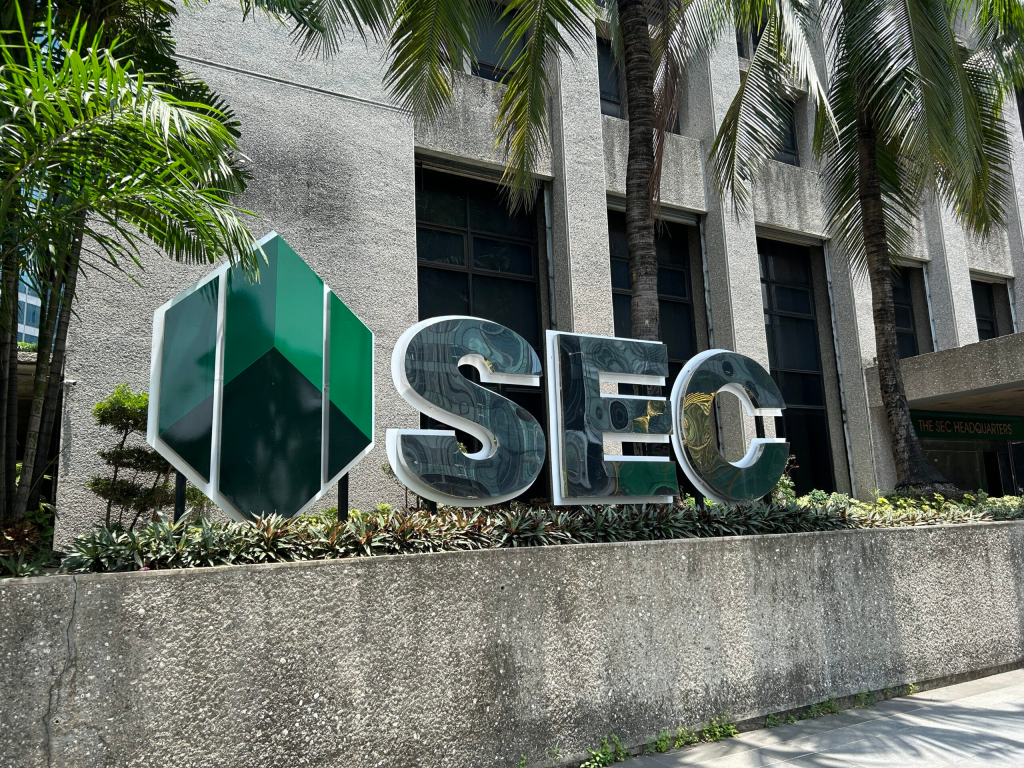 Facade shot of the SEC building with SEC logo