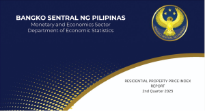 Cover page of the BSP's Residential Property Price Index report stating that housing prices in PH have climbed in Q2 2025, driven by growth outside NCR