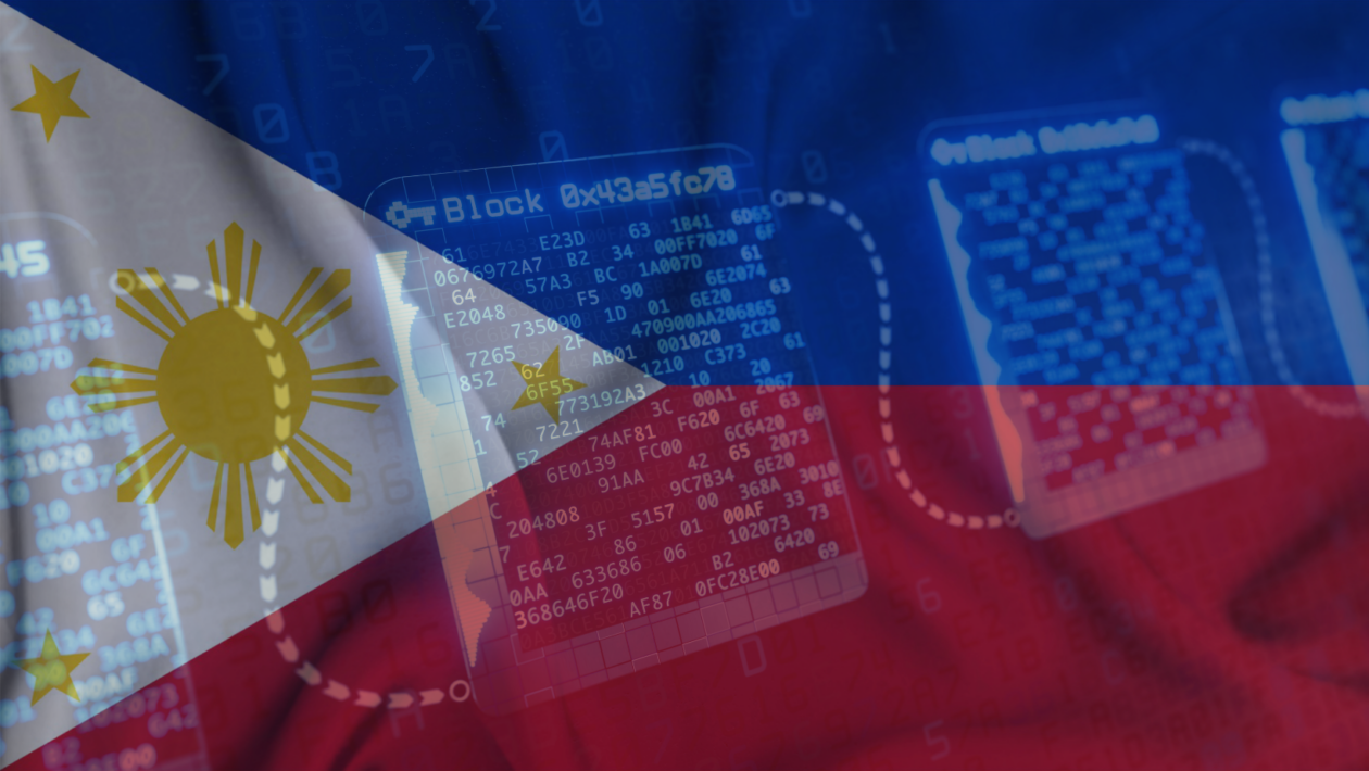 Philippine flag with a watermark to show how Blockchain can help the Philippines grow