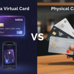 Image of 2 credit cards to show difference between Maya virtual card and a physical card