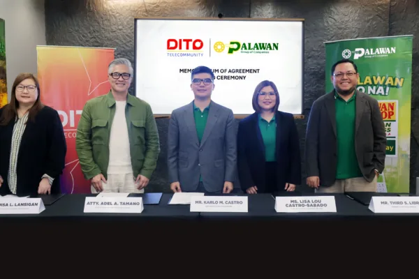 Executives of Palawan Group and PalawanPay sign a MOA with DITO as the company offers load distribution across its 3,500+ branches via the app