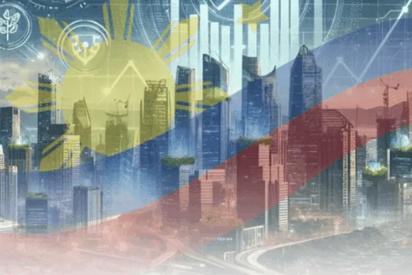 Image of an area with tall buildings covered by a Philippine flag watermark to show why BSP is cutting key rates as inflation eases while external pressures persist