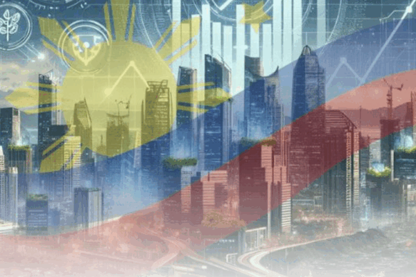 Image of an area with tall buildings covered by a Philippine flag watermark to show why BSP is cutting key rates as inflation eases while external pressures persist