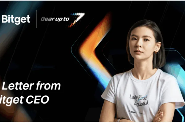 Image of a serious-looking Bitget CEO Gracy Chen as the company marks its 7th anniversary with a shift to universal exchange platform
