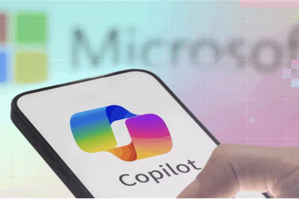 Image of a hand holding a mobile phone with the Microsoft Copilot app as the tech compamy unveils human-centered AI in it latest Copilot fall release