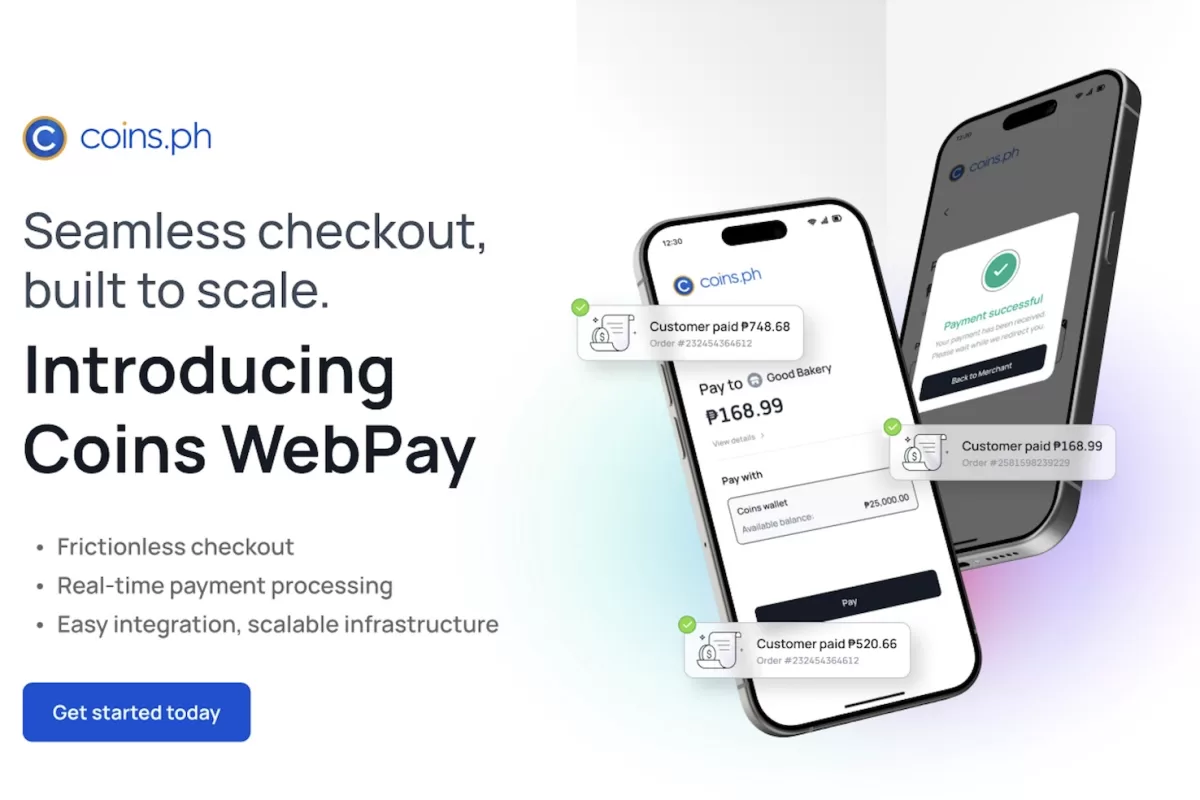 Poster for‘Webpay’ featuring two mobile phones with the Coins.ph app to illustrate how the company aims to arm Filipino businesses for the holiday e-commerce rush