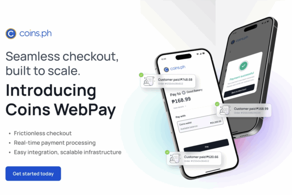 Poster for‘Webpay’ featuring two mobile phones with the Coins.ph app to illustrate how the company aims to arm Filipino businesses for the holiday e-commerce rush