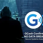 A man with a hood and the double unicorn's logo with the words "GCash confirms no data breach"