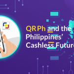 Image of a handheld mobile phone and the Philippine map to illustrate how QR Ph can lead SMEs in the Philippines to a truly cashless future