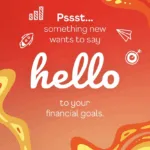 Poster promoting AUB’s HelloMoney with the words "Psst" and "Hello" neatly laid out in a red background