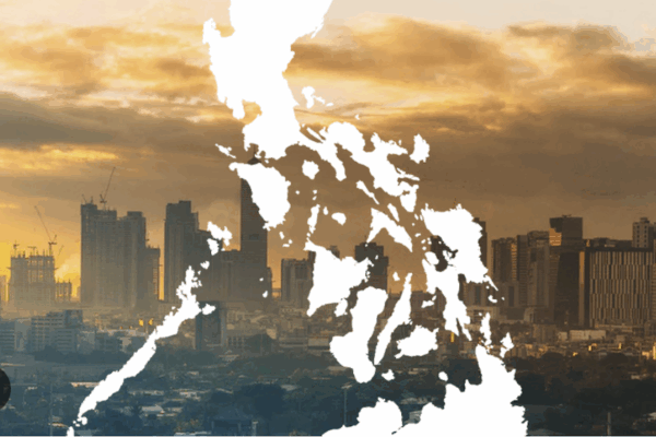 Map of the Philippines amid tall buildings as the BSP reports a stable economy thanks to growing foreign direct investment