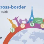 Image showing the words "cross-border" and a red arc with different monetary values to show how rising global remittance fees are threatening SME growth, and Payoneer offering a lifeline
