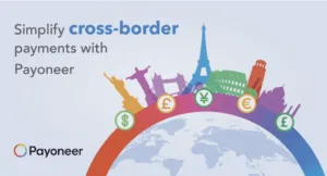 Image showing the words "cross-border" and a red arc with different monetary values to show how rising global remittance fees are threatening SME growth, and Payoneer offering a lifeline