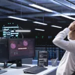 A technician in a server hub does a face palm gesture as GCash confirms no data leak in its system