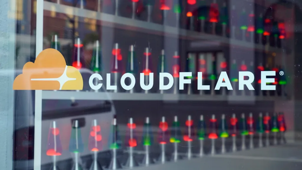 cloudflare logo with lights on background
