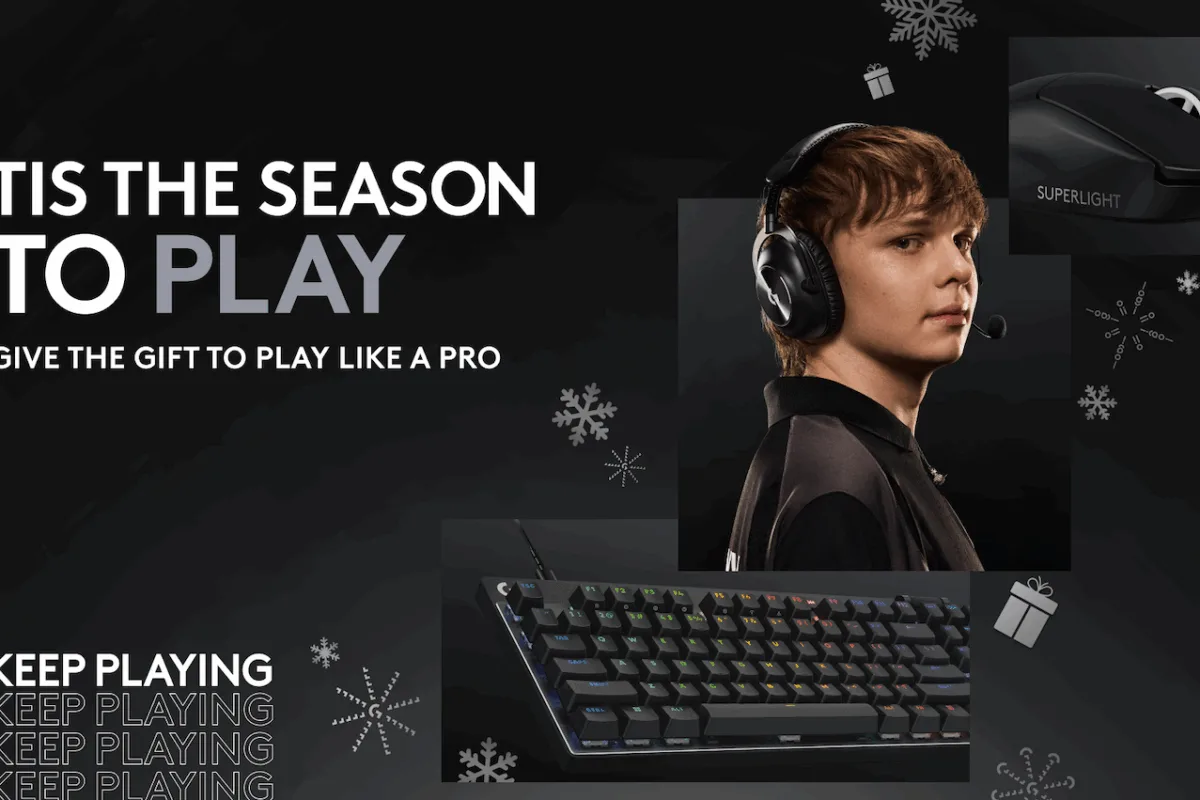 A man with a headset in black background as Logitech reveals its 2025 holiday lineup