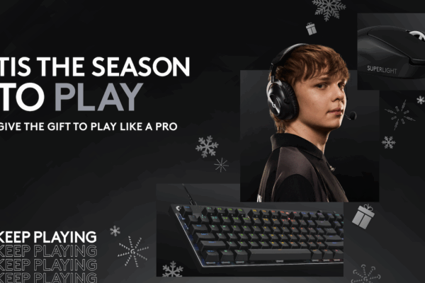 A man with a headset in black background as Logitech reveals its 2025 holiday lineup