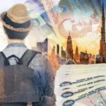 A Filipino overseas worker, remittances, and tall buildings is used to illustrate this OFW savings guide 2025 and the "best banks and apps" to manage money from abroad