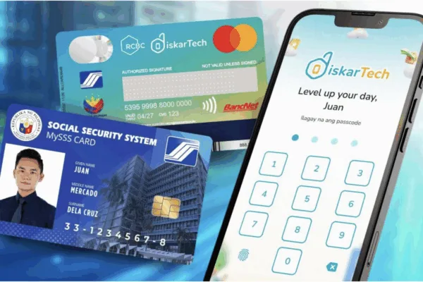 Image of a mobile phone and 2 IDs as SSS and RCBC launch a digital microloan package to expand fast, low-cost financing for workers