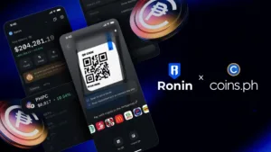 Logo of Ronin and Coins.ph as the two companies form a tie-up to promote Stablecoin