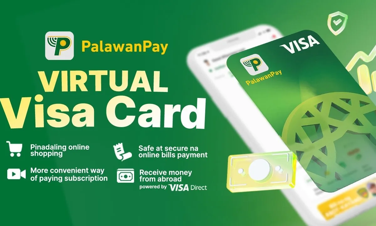 Poster with green background as PalawanPay plans to roll out a physical Visa card by 2026