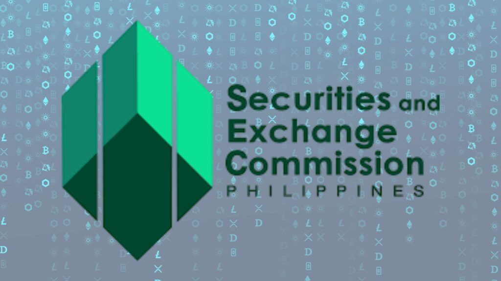 Securities and Exchange Commission (SEC) logo with technological and crypto icons background