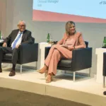 BSP Governor Eli M. Remolona, Jr. (second from left) and Her Majesty, Queen Máxima of the Netherlands, discuss financial health in Basel