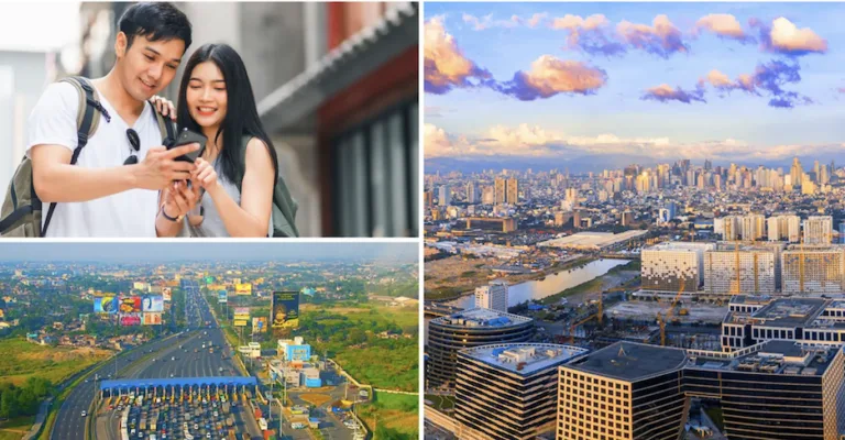 Image of a young couple, high rise towers and the Makati skyline as PH economy shows resilience amid debt, deficit, and monetary policy shifts