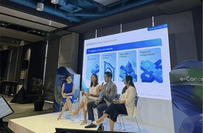 Panelists from Google discussing PH's digital economy, which they said maintains strong growth but warns of trust, AI readiness gaps
