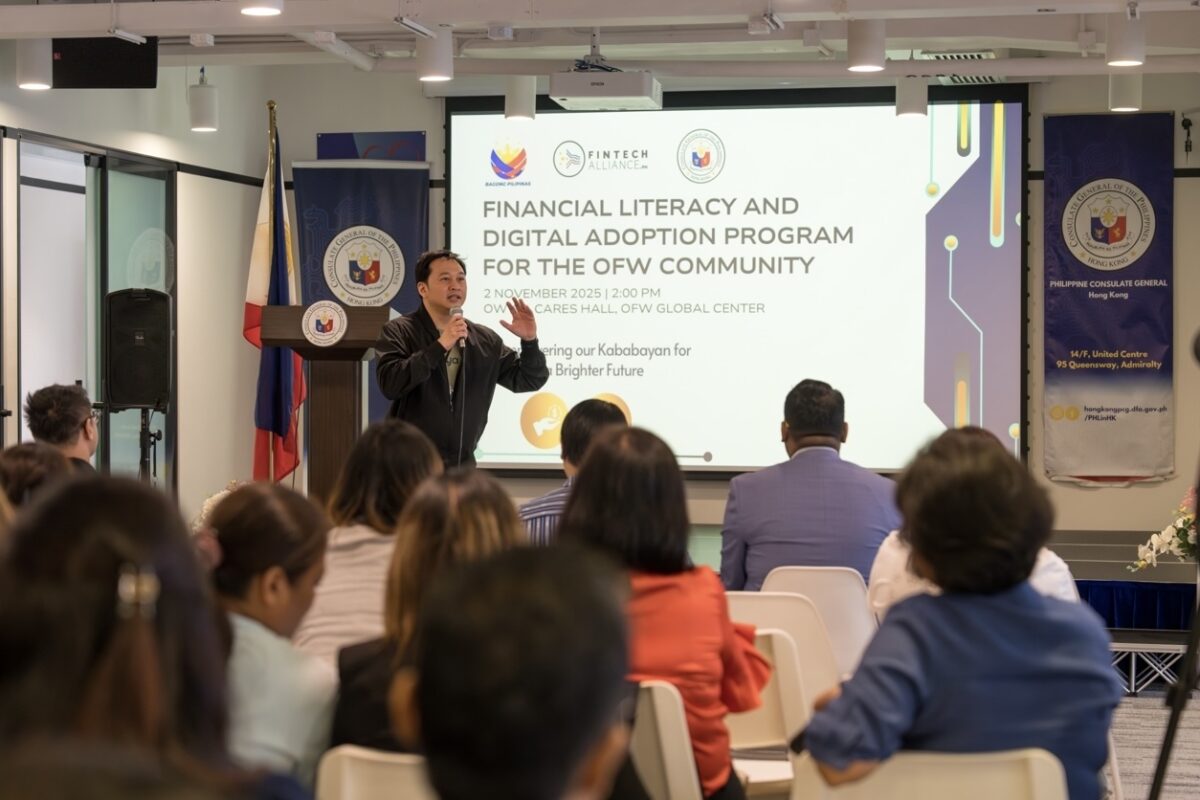 Toff Rada, Maya’s Head of Corporate Affairs, delivering his speech to OFWs in HK as the bank leads push for smarter digital financial habits
