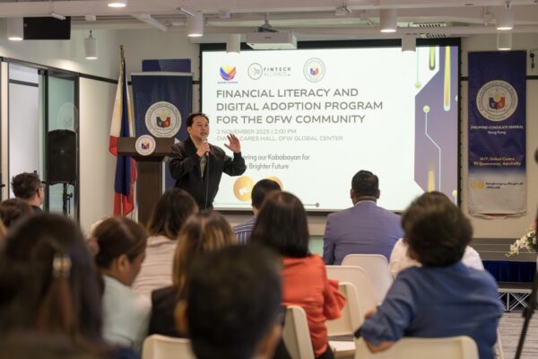 Toff Rada, Maya’s Head of Corporate Affairs, delivering his speech to OFWs in HK as the bank leads push for smarter digital financial habits