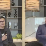 Visa executives Jeffrey Navarro and Josh Bosinos answering questions from the media